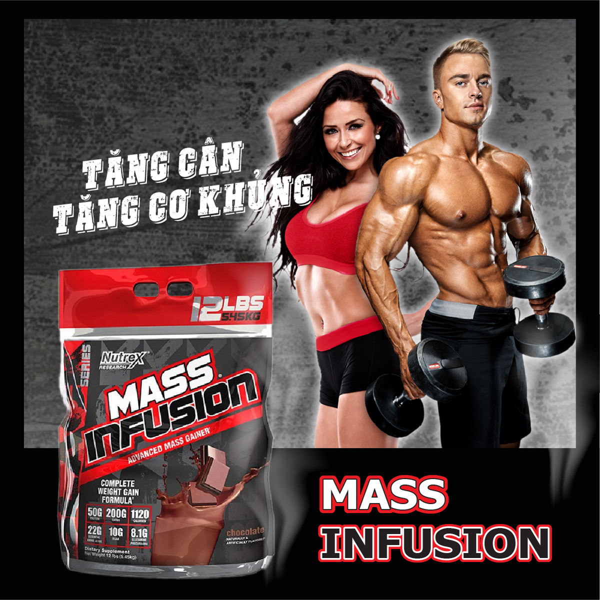 Nutrex Mass Infusion 12lbs 5.45kg - Tăng cân cho người gầy - Hỗ trợ phát triển cơ bắp